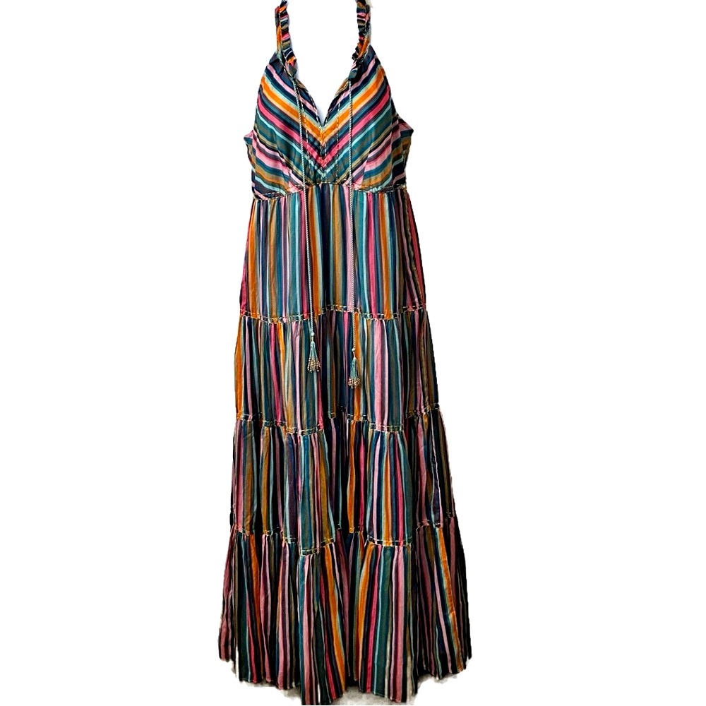 Love The Label Anthropologie, Striped Tiered Halter Maxi Dress